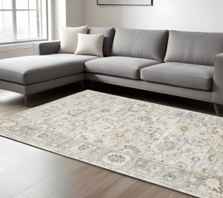 9' X 12' Ivory And Blue Oriental Hand Tufted Area Rug