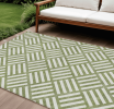 10' X 14' Olive Green And Ivory Geometric Washable Indoor Outdoor Area Rug