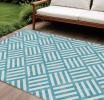 10' X 14' Teal Blue And Ivory Geometric Washable Indoor Outdoor Area Rug