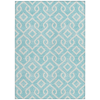 10' X 14' Aqua And Ivory Geometric Washable Indoor Outdoor Area Rug
