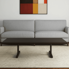 55" Dark Brown Solid Wood Double Pedestal Coffee Table