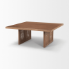 42" Brown and Natural Solid Wood and Wicker Square Double Pedestal Coffee Table