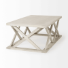 48" Off White Solid Wood Distressed Geo Frame Coffee Table