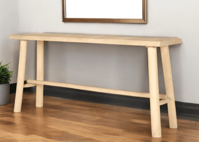 66" Light Brown Solid Wood Trestle Console Table