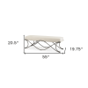55" Cream and Nickel Fabric and Metal Upholstered Bench