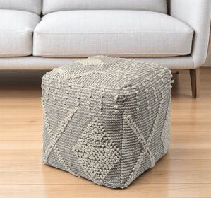 Woven Geometric Cube Pouf Ottoman