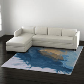 8' X 10' Blue Gold And Gray Abstract Hand Tufted Area Rug