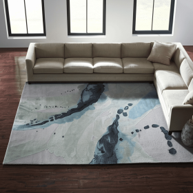 8' X 10' Green Blue And Ivory Abstract Hand Tufted Area Rug