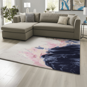 8' X 10' Pink Blue And Ivory Abstract Hand Tufted Area Rug