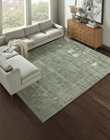 8' X 10' Green And Ivory Abstract Hand Knotted Area Rug