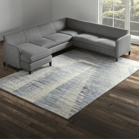 8' X 12' Ivory Blue And Silver Abstract Hand Knotted Distressed Area Rug