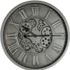 18" Silver And Black Metal Silent Skeleton Exposed Gear Round Wall Clock