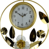 20" Gold And White Metal Silent Analog Floral Round Wall Clock