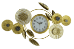 37" Gold Silver And White Metal Silent Analog Floral Novelty Wall Clock
