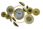37" Gold Silver And White Metal Silent Analog Floral Novelty Wall Clock
