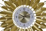 28" Gold And White Metal Silent Analog Floral Sunburst Wall Clock