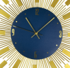 27" Gold And Blue Metal Silent Analog Sunburst Wall Clock