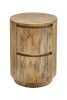 24" Natural Solid Wood Round Drum End Table With Two Drawers