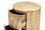 24" Natural Solid Wood Round Drum End Table With Two Drawers
