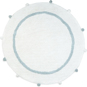 32" White And Baby Blue Cotton Round Striped Bath Rug
