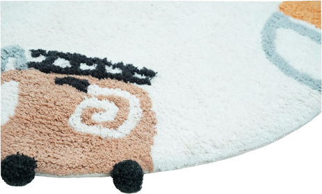 32" White Blue And Green Cotton Cars Round Youthful Bath Rug
