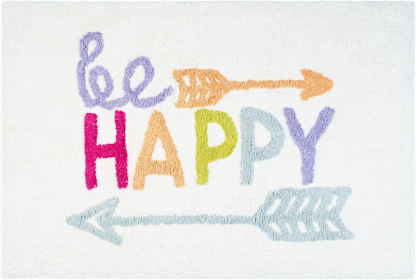 32" White Purple And Green Cotton Be Happy Youthful Bath Rug