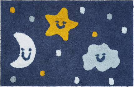 32" Blue Yellow And White Cotton Clouds and Stars Youthful Bath Rug