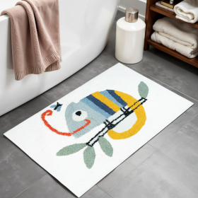 32" White And Yellow Cotton Chameleon Youthful Bath Rug