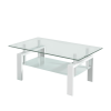 39" Clear and White Glass and Steel Coffee Table With Shelf