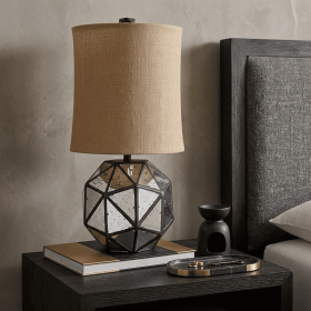 40" Silver Geometric Table Lamp With Cylinder Shade