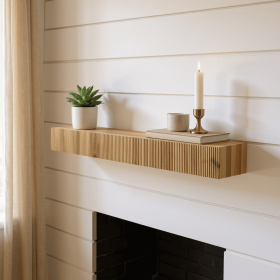 Ribbed Texture Wood Wall Mounted Mantel Floating Shelf