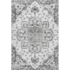 10' X 14' Light Gray Ivory And Gold Floral Medallion Distressed Washable Area Rug With UV Protection