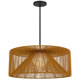 Rattan And Metal LED Dimmable Outdoor Hanging Pendent Light