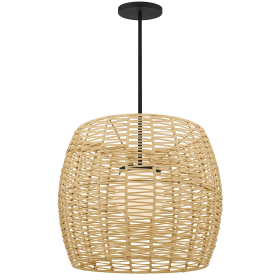 Rattan And Metal LED Dimmable Barrel Outdoor Hanging Pendent Light