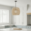 Rattan And Metal LED Dimmable Barrel Outdoor Hanging Pendent Light