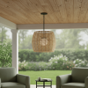 Rattan And Metal LED Dimmable Barrel Outdoor Hanging Pendent Light