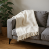 Cotton Blend Plush Throw Blanket with Fringe