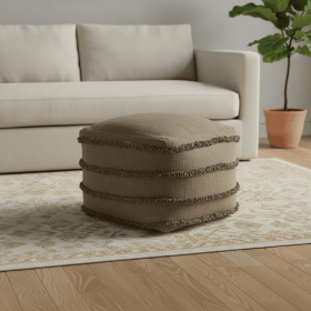 Cotton Striped Pouf Ottoman