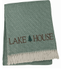 Sage Cotton Blend Lake House EmbroideThrow Blanket with Fringe
