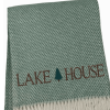 Sage Cotton Blend Lake House EmbroideThrow Blanket with Fringe