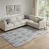 10' X 14' Light Taupe And Blue Striped Washable Area Rug With UV Protection
