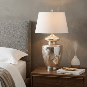 31" Silver Novelty Table Lamp With Drum Shade