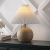 17" Beige Ribbed Round Table Lamp With Empire Shade