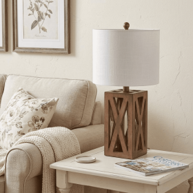 22" Brown Table Lamp With Drum Shade