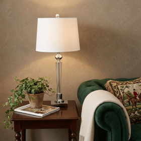 28" Silver Table Lamp With Drum Shade