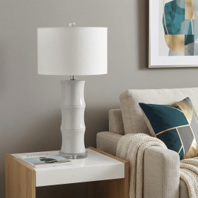 27" Clear Table Lamp With Drum Shade