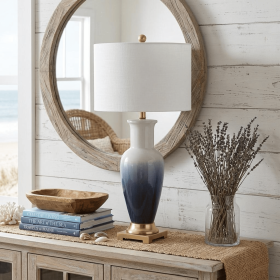 32" Gold Novelty Table Lamp With Drum Shade