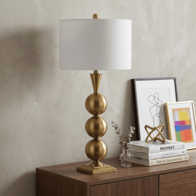 33" Gold Novelty Table Lamp With Drum Shade