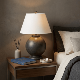 26" Dark Gray Novelty Table Lamp With Drum Shade