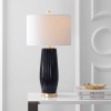 29" Navy Blue And Gold Table Lamp With Drum Shade